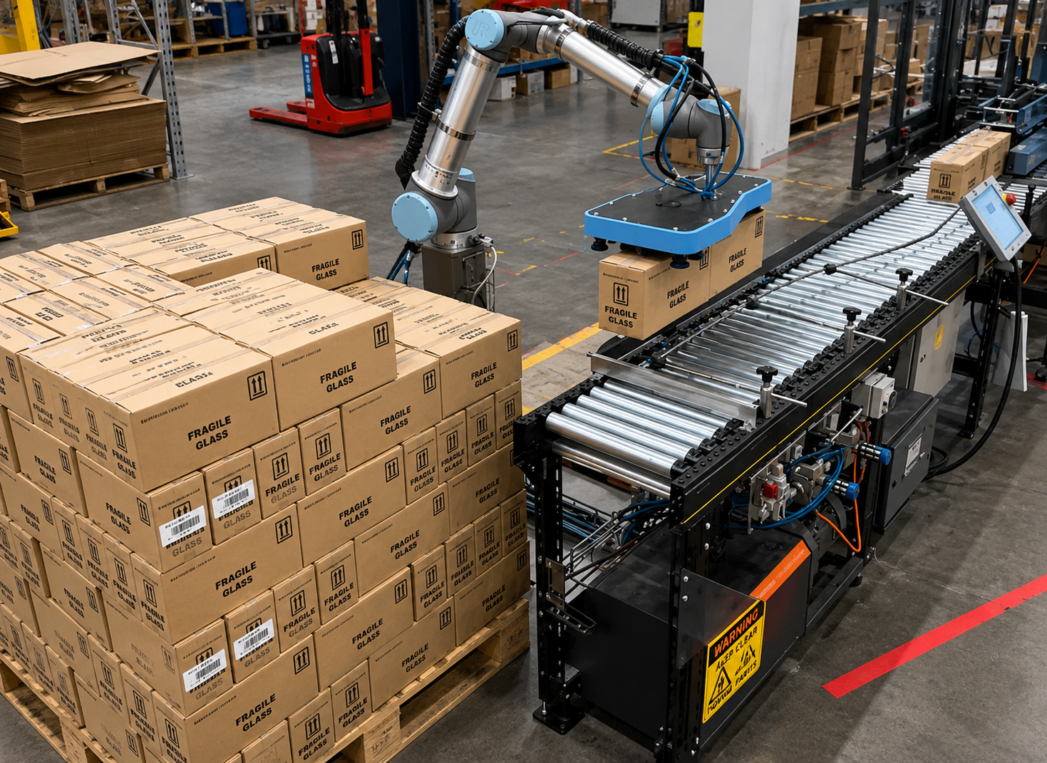 Cobot case packing with a vacuum pickhead