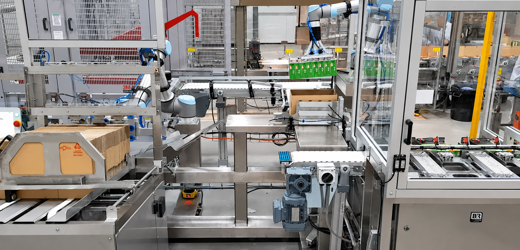 FANUC CRX cobot palletising fragile cartons in a warehouse